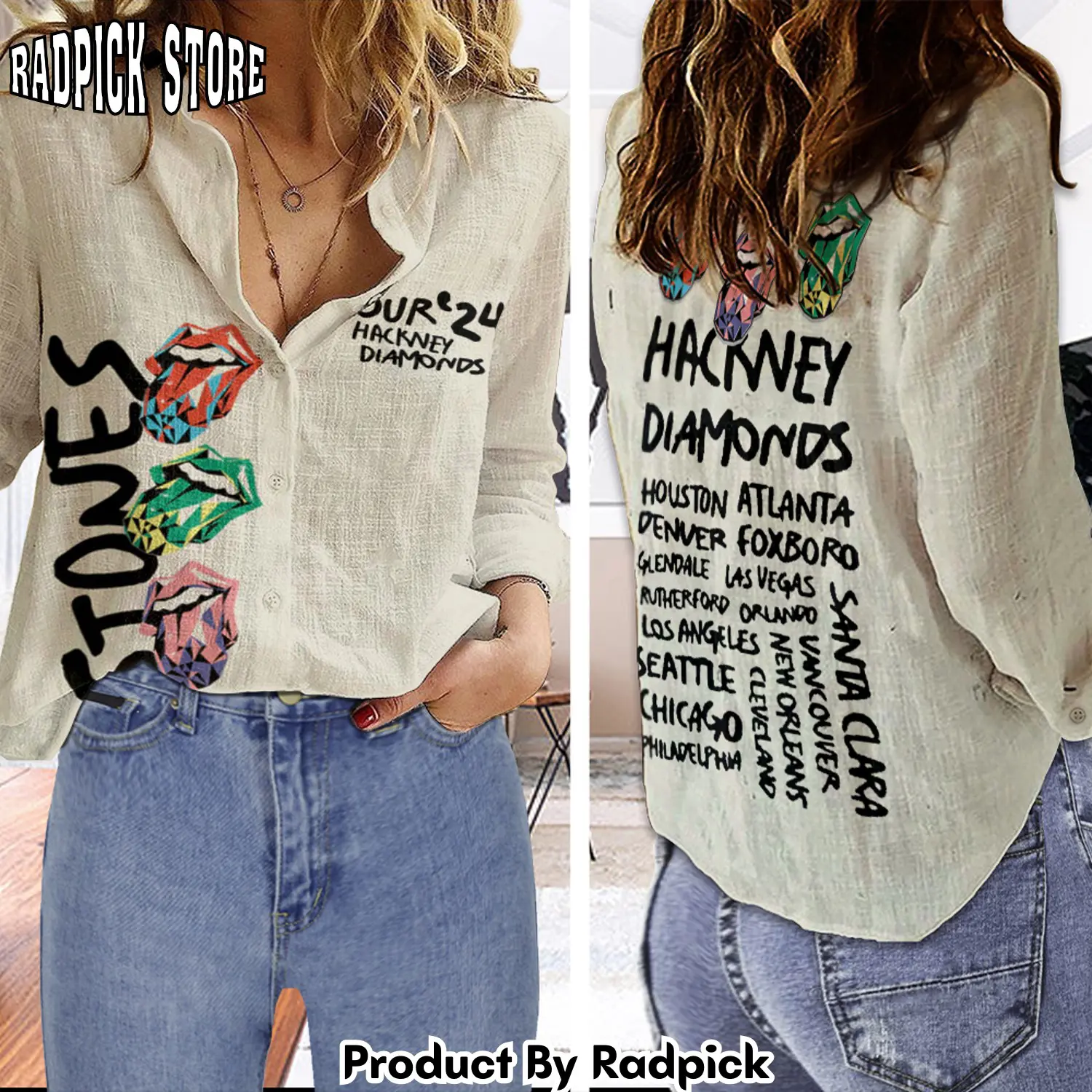 Radpick the rolling stones 3d linen shirt rp66262